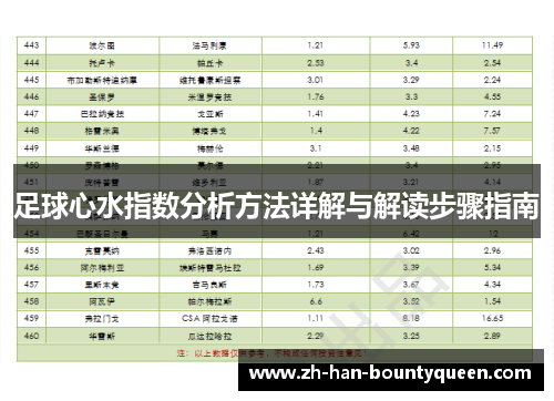 足球心水指数分析方法详解与解读步骤指南 足球心水指数分析方法详解与解读步骤指南
